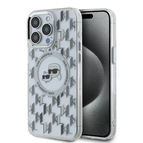 Karl Lagerfeld - IML MagSafe (KLHMP15LHMCKMHT) - iPhone 15 Pro - Transparent Monogram Karl&Choupette Head