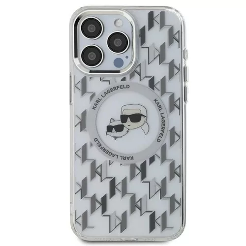 Karl Lagerfeld - IML MagSafe (KLHMP15LHMCKMHT) - iPhone 15 Pro - Transparent Monogram Karl&Choupette Head