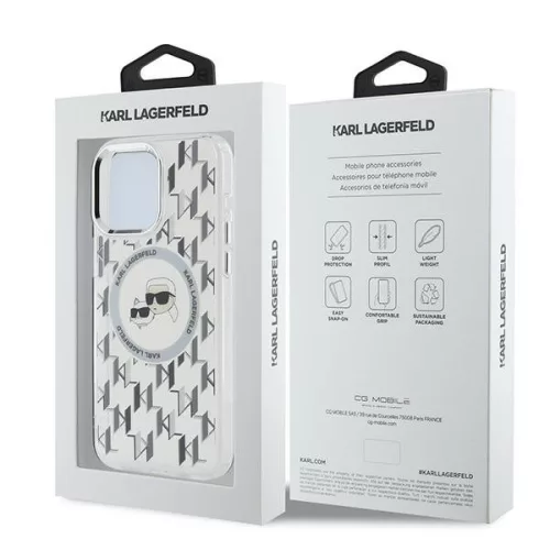Karl Lagerfeld - IML MagSafe (KLHMP15LHMCKMHT) - iPhone 15 Pro - Transparent Monogram Karl&Choupette Head