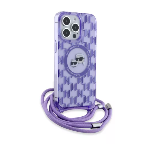 Karl Lagerfeld - IML Crossbody MagSafe (KLHMP15LHCKCKLCU) - iPhone 15 Pro - Purple Monogram Karl&Choupette Head