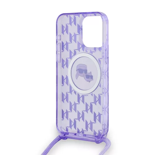 Karl Lagerfeld - IML Crossbody MagSafe (KLHMP15LHCKCKLCU) - iPhone 15 Pro - Purple Monogram Karl&Choupette Head
