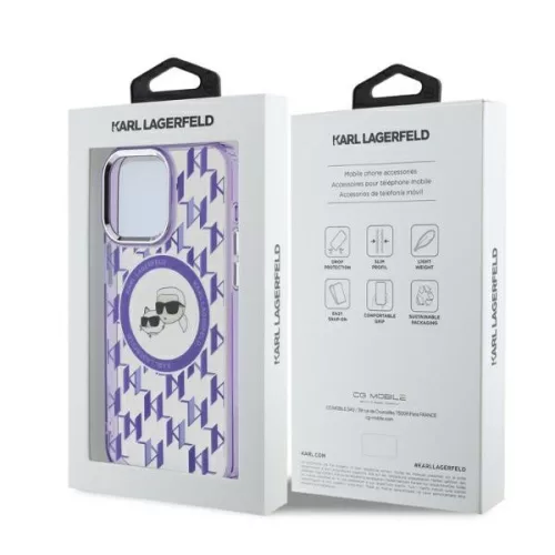 Karl Lagerfeld - IML MagSafe (KLHMP15LHMCKMHU) - iPhone 15 Pro - Purple Monogram Karl&Choupette Head