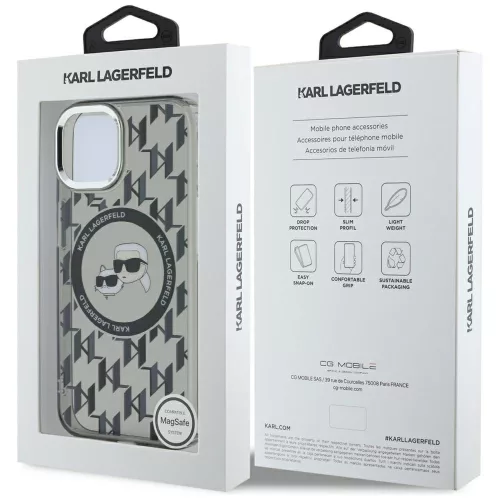 Karl Lagerfeld - IML MagSafe (KLHMP15MHMCKMHK) - iPhone 15 Plus - Black Monogram Karl&Choupette Head