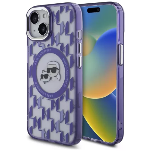 Karl Lagerfeld - IML MagSafe (KLHMP15SHMCKMHU) - iPhone 15 - Purple Monogram Karl&Choupette Head