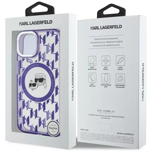 Karl Lagerfeld - IML MagSafe (KLHMP15SHMCKMHU) - iPhone 15 - Purple Monogram Karl&Choupette Head