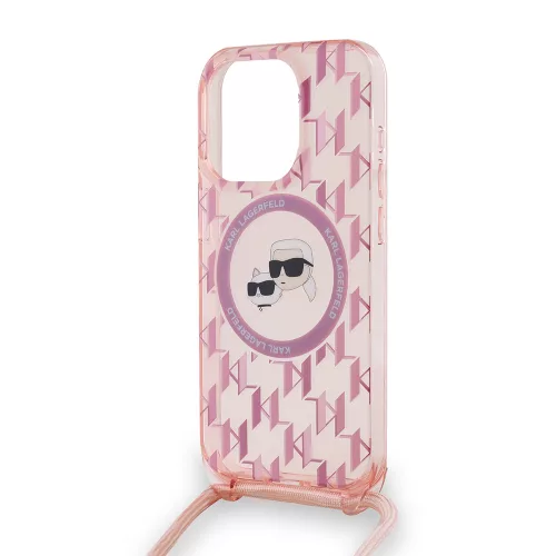 Karl Lagerfeld - IML Crossbody MagSafe (KLHMP15XHCKCKLCP) - iPhone 15 Pro Max - Pink Monogram Karl&Choupette Head