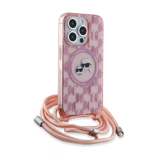 Karl Lagerfeld - IML Crossbody MagSafe (KLHMP15XHCKCKLCP) - iPhone 15 Pro Max - Pink Monogram Karl&Choupette Head