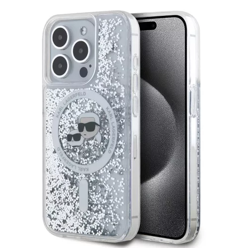 Karl Lagerfeld - Liquid Glitter MagSafe (KLHMP15LLGKCSGH) - iPhone 15 Pro - Transparent Karl&Choupette Head