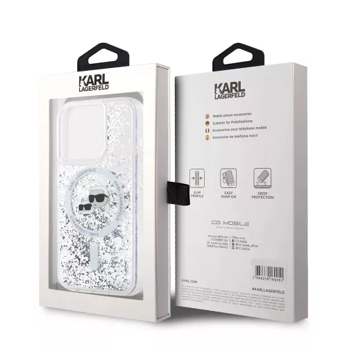 Karl Lagerfeld - Liquid Glitter MagSafe (KLHMP15LLGKCSGH) - iPhone 15 Pro - Transparent Karl&Choupette Head