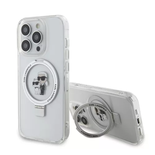 Karl Lagerfeld - Hardcase Ring Stand MagSafe (KLHMP14LHMRSKCH) - iPhone 14 Pro - White Karl&Choupette