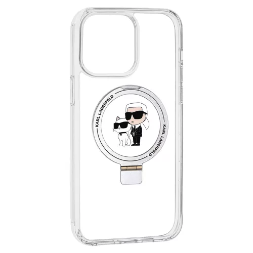 Karl Lagerfeld - Hardcase Ring Stand MagSafe (KLHMP14LHMRSKCH) - iPhone 14 Pro - White Karl&Choupette