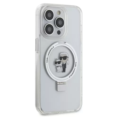 Karl Lagerfeld - Hardcase Ring Stand MagSafe (KLHMP14LHMRSKCH) - iPhone 14 Pro - White Karl&Choupette