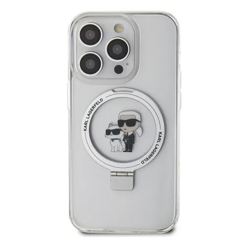 Karl Lagerfeld - Hardcase Ring Stand MagSafe (KLHMP14LHMRSKCH) - iPhone 14 Pro - White Karl&Choupette