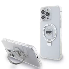   Karl Lagerfeld - Hardcase Ring Stand MagSafe (KLHMP15LHMRSKHH) - iPhone 15 Pro - White Karl Head