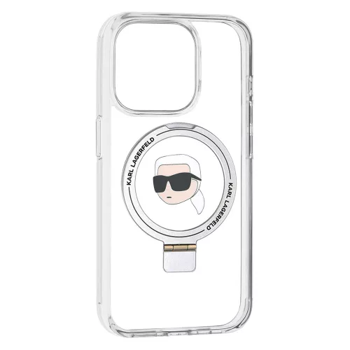 Karl Lagerfeld - Hardcase Ring Stand MagSafe (KLHMP15LHMRSKHH) - iPhone 15 Pro - White Karl Head