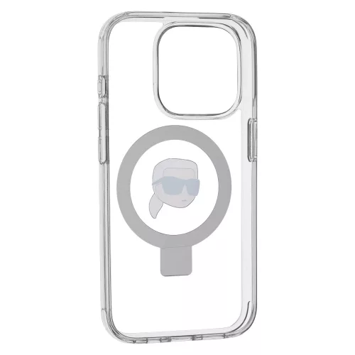 Karl Lagerfeld - Hardcase Ring Stand MagSafe (KLHMP15LHMRSKHH) - iPhone 15 Pro - White Karl Head