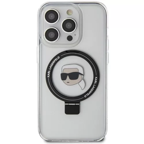 Karl Lagerfeld - Hardcase Ring Stand MagSafe (KLHMP15LHMRSKHH) - iPhone 15 Pro - White Karl Head
