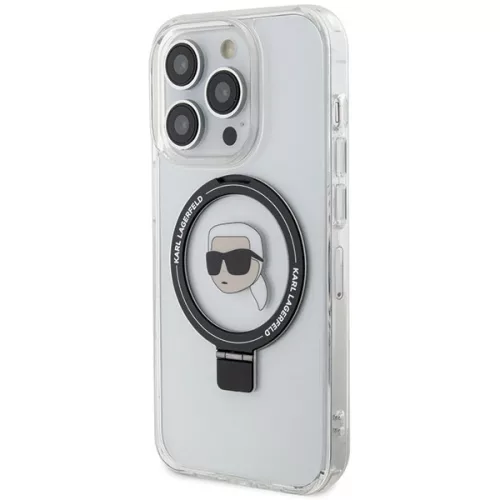 Karl Lagerfeld - Hardcase Ring Stand MagSafe (KLHMP15LHMRSKHH) - iPhone 15 Pro - White Karl Head