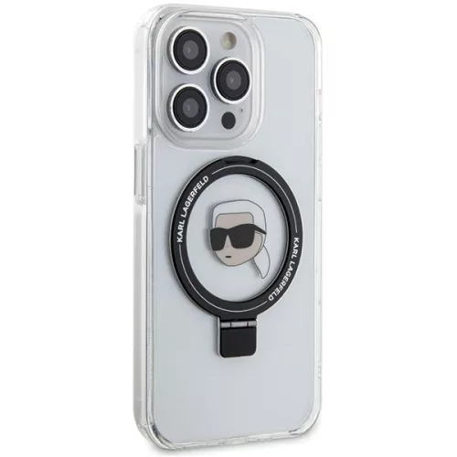 Karl Lagerfeld - Hardcase Ring Stand MagSafe (KLHMP15LHMRSKHH) - iPhone 15 Pro - White Karl Head