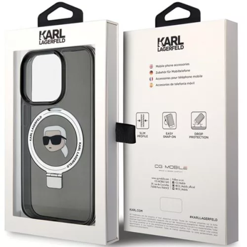 Karl Lagerfeld - Hardcase Ring Stand MagSafe (KLHMP15LHMRSKHK) - iPhone 15 Pro - Karl Head