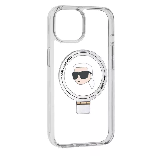 Karl Lagerfeld - Hardcase Ring Stand MagSafe (KLHMP15SHMRSKHH) - iPhone 15 - White Karl Head