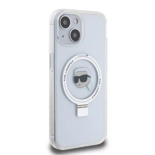 Karl Lagerfeld - Hardcase Ring Stand MagSafe (KLHMP15SHMRSKHH) - iPhone 15 - White Karl Head