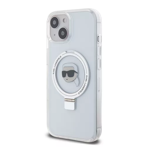 Karl Lagerfeld - Hardcase Ring Stand MagSafe (KLHMP15SHMRSKHH) - iPhone 15 - White Karl Head