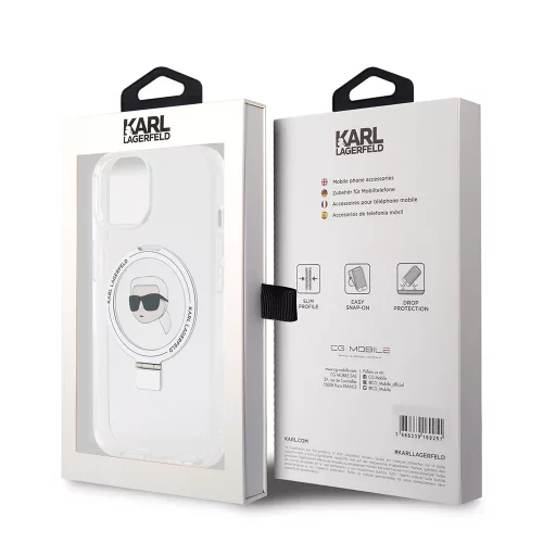 Karl Lagerfeld - Hardcase Ring Stand MagSafe (KLHMP15SHMRSKHH) - iPhone 15 - White Karl Head
