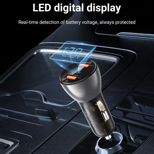 Acefast - Car Charger (B7) - 2x USB, 45W, Dual Fast Charging, with LED Digital Display - Transparent Black