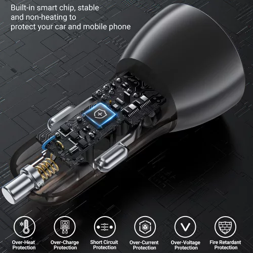 Acefast - Car Charger (B7) - 2x USB, 45W, Dual Fast Charging, with LED Digital Display - Transparent Black