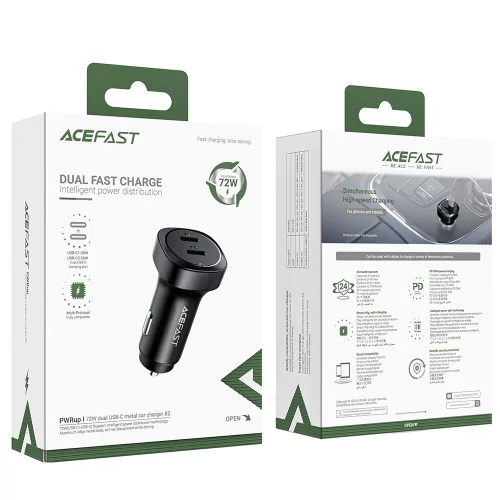 Acefast - Car Charger (B2) - 2x Type-C, Dual PD Fast Charging, 72W, Built-in Voltage Regulator Chip - Black