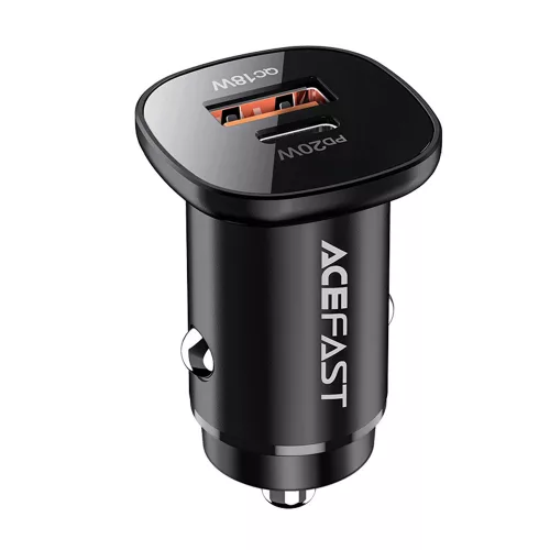 Acefast - Car Charger (B1) - Type-C, USB, Dual-Port, 38W, PD Fast Charging, with LED Light - Black
