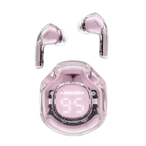 Acefast - Vezeték nélküli fülhallgató (T8) - USB-C, IPX4, Bluetooth 5.3, AI hívászajcsökkentés, digitális kijelző, 480mAh - Lotus Pink