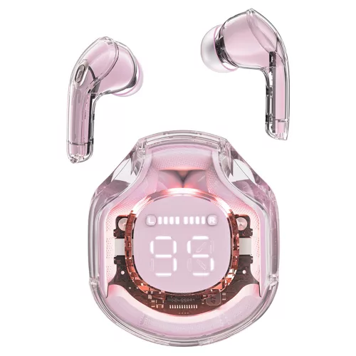 Acefast - Vezeték nélküli fülhallgató (T8) - USB-C, IPX4, Bluetooth 5.3, AI hívászajcsökkentés, digitális kijelző, 480mAh - Lotus Pink