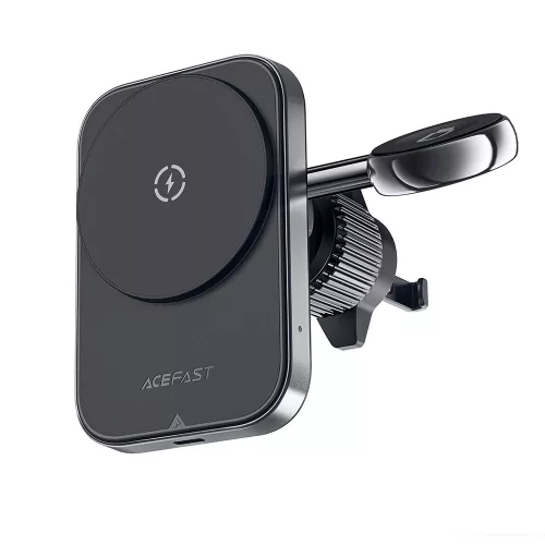 Acefast - Autós tartó vezeték nélküli töltéssel (D18) - iPhone-hoz, 2 az 1-ben Vezeték nélküli Gyorstöltés, Szellőzőrácsra, Rögzítőkapocs - Black