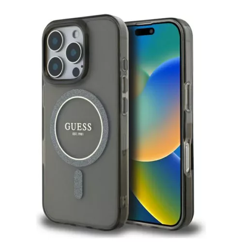 Guess - IML Csillámos Kör MagSafe (GUHMP16LHFGEREK) - iPhone 16 Pro - Fekete