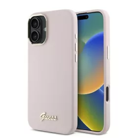   Guess - Szilikon Fém Logó Felirat és Kerettel (GUHCP16MSMBSLP) - iPhone 16 Plus - Rózsaszín