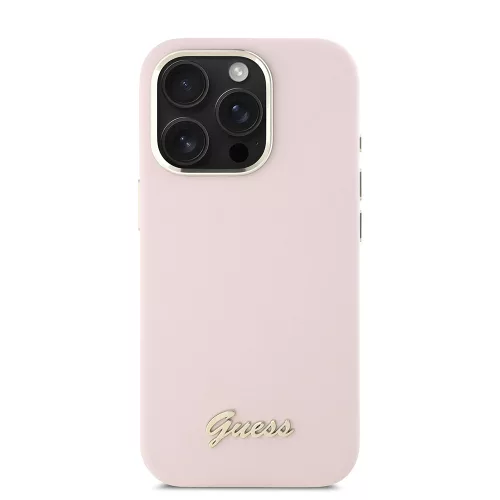Guess - Szilikon Fém Logó Felirat és Kerettel (GUHCP16LSMBSLP) - iPhone 16 Pro - Rózsaszín