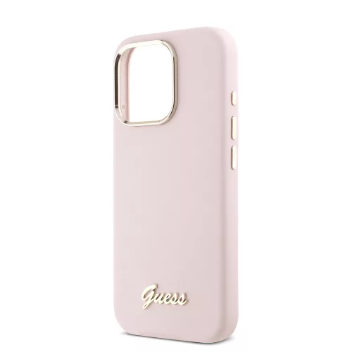 Guess - Szilikon Fém Logó Felirat és Kerettel (GUHCP16LSMBSLP) - iPhone 16 Pro - Rózsaszín