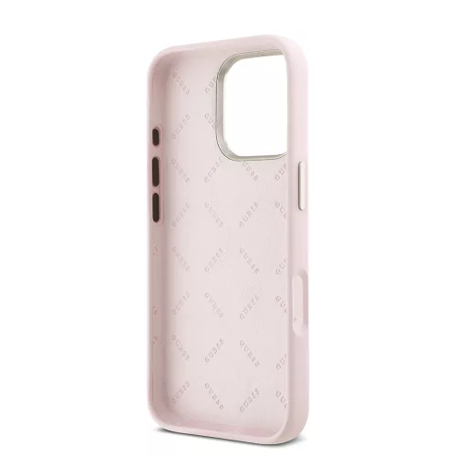 Guess - Szilikon Fém Logó Felirat és Kerettel (GUHCP16LSMBSLP) - iPhone 16 Pro - Rózsaszín