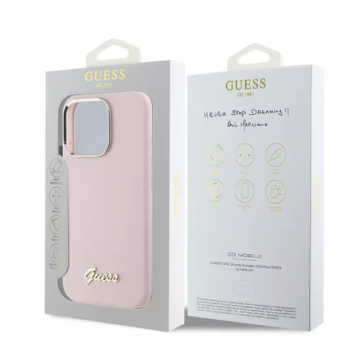 Guess - Szilikon Fém Logó Felirat és Kerettel (GUHCP16LSMBSLP) - iPhone 16 Pro - Rózsaszín