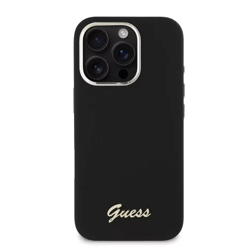 Guess - Szilikon Fém Logó Felirat és Kerettel (GUHCP16LSMBSLK) - iPhone 16 Pro - Fekete