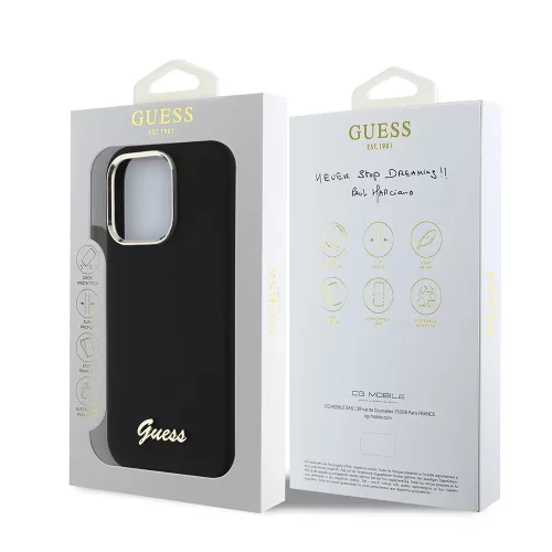 Guess - Szilikon Fém Logó Felirat és Kerettel (GUHCP16LSMBSLK) - iPhone 16 Pro - Fekete