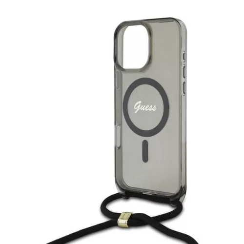 Guess - IML Crossbody Cord Script MagSafe (GUHMP16LHCTSGNSK) - iPhone 16 Pro - Black