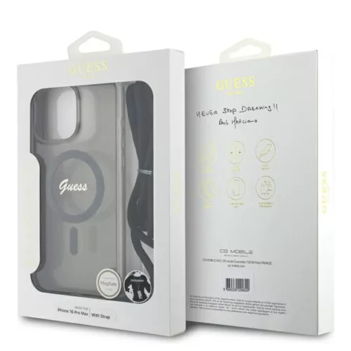 Guess - IML Crossbody Cord Script MagSafe (GUHMP16LHCTSGNSK) - iPhone 16 Pro - Black