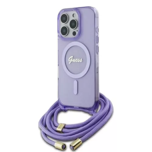 Guess - IML Zsinóros Keresztpántos Felirat MagSafe (GUHMP16LHCTSGNSU) - iPhone 16 Pro - Lila