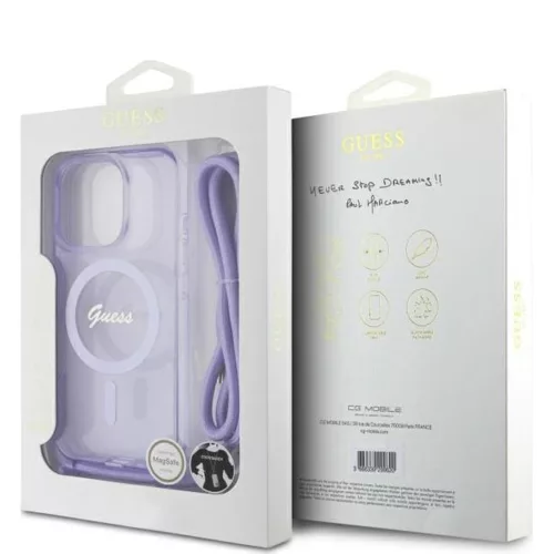 Guess - IML Zsinóros Keresztpántos Felirat MagSafe (GUHMP16LHCTSGNSU) - iPhone 16 Pro - Lila
