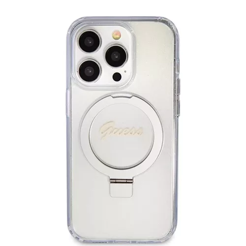 Guess - Ring Stand Script Glitter MagSafe (GUHMP15LHRSGSD) - iPhone 15 Pro - Clear