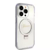 Guess - Gyűrűs Tartó Csillámos Felirat MagSafe (GUHMP15LHRSGSD) - iPhone 15 Pro - Átlátszó