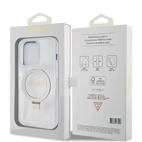Guess - Ring Stand Script Glitter MagSafe (GUHMP15LHRSGSD) - iPhone 15 Pro - Clear